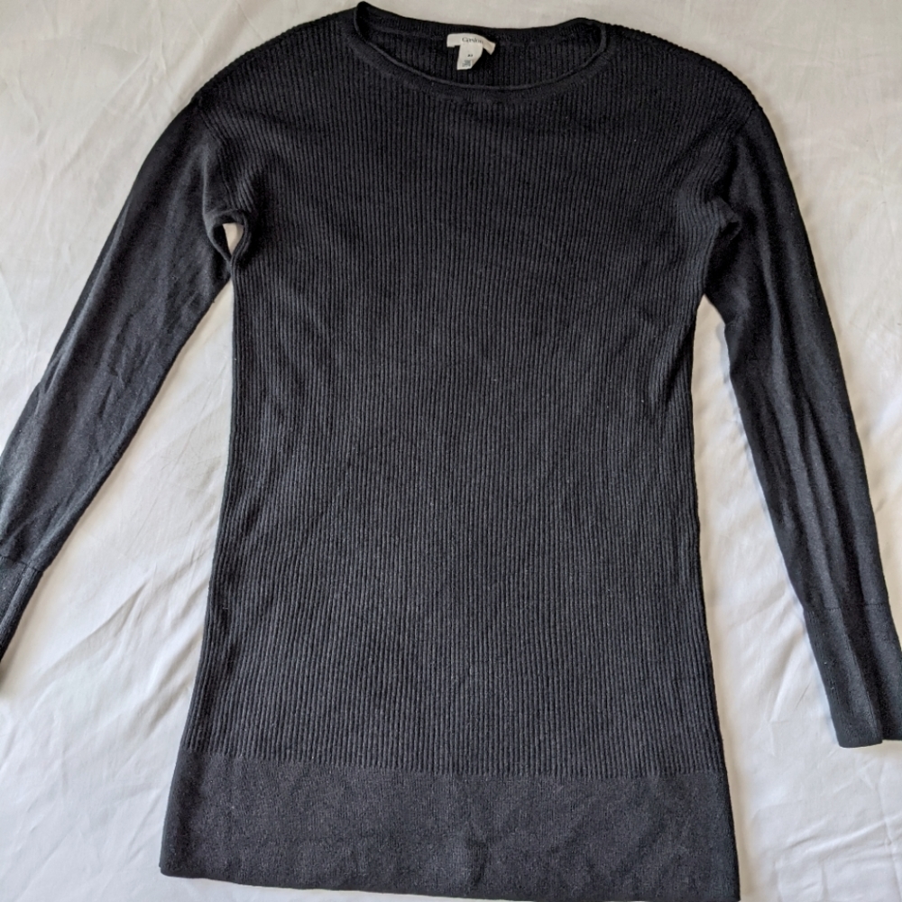 Caslon Ribbed Long Sleeve Tunic Length Black Women's Size Small